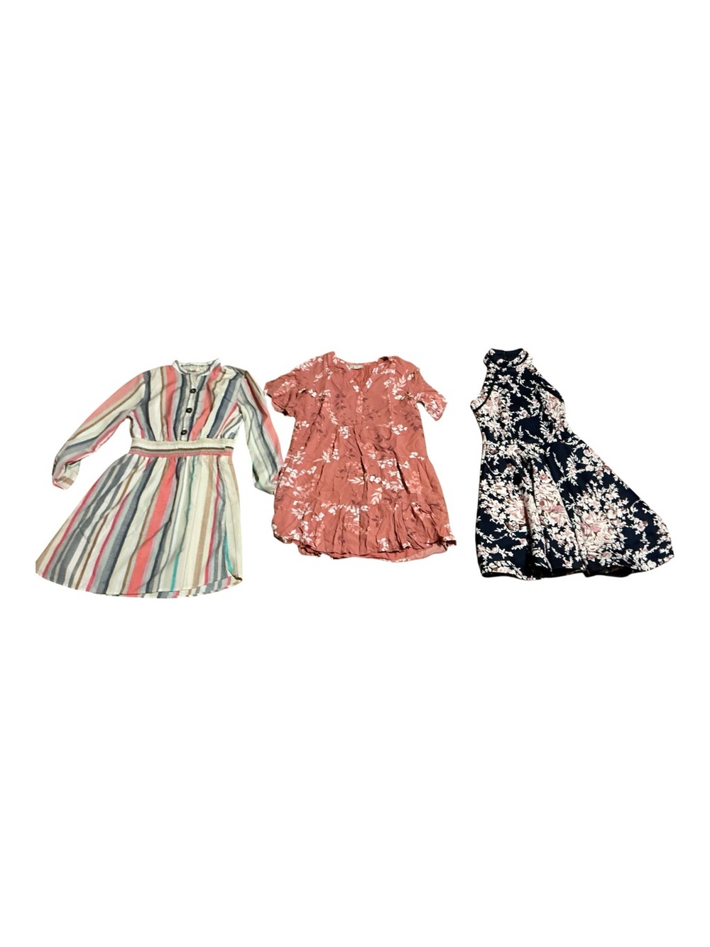LOFT Girls' Multi-Color Stripe, Rose, and Navy Floral Dress Set